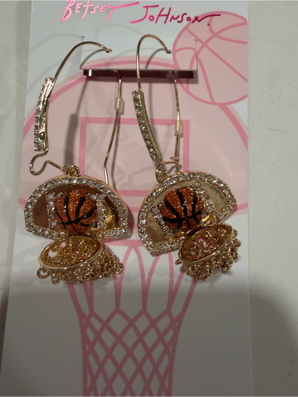 Betsey Johnson Gold and Orange Basketball Hoop Drop Earrings